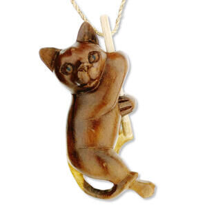 Cat Sculpture - Hand Carved Balines Art Jute Rope - Hang in There Kitten 4.5"